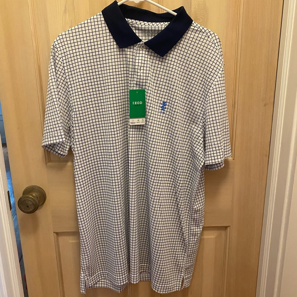 White and navy golf shirt